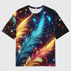 Мужская футболка оверсайз Неоновые разноцветные перья