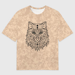 Мужская футболка оверсайз Волчица тёмо-бежевый