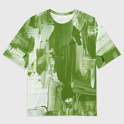 Футболка оверсайз мужская Текстура белой и зелёной краски, цвет: 3D-принт