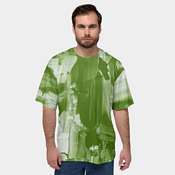 Футболка оверсайз мужская Текстура белой и зелёной краски, цвет: 3D-принт — фото 2