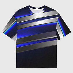 Футболка оверсайз мужская Серебряные полосы на ярком синем фоне, цвет: 3D-принт