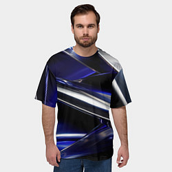 Футболка оверсайз мужская Синие и серебреные абстрактные полосы, цвет: 3D-принт — фото 2