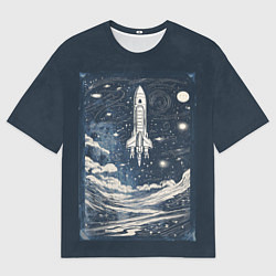 Мужская футболка оверсайз Винтажный постер космос титан ракета