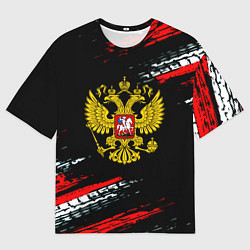 Мужская футболка оверсайз Герб РФ краски патриотический