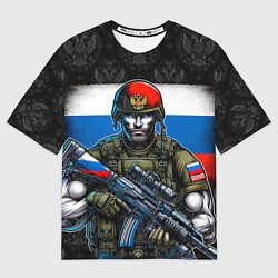 Футболка оверсайз мужская Русский солдат на фоне флага, цвет: 3D-принт