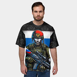 Футболка оверсайз мужская Русский солдат на фоне флага, цвет: 3D-принт — фото 2