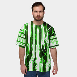Футболка оверсайз мужская Зелёные неоновые полосы на чёрном фоне, цвет: 3D-принт — фото 2