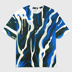 Мужская футболка оверсайз Текучая краска белая и синяя
