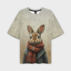 Футболка оверсайз мужская Кролик в шарфе, цвет: 3D-принт