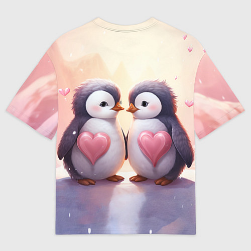 Мужская футболка оверсайз Два влюбленных пингвина / 3D-принт – фото 2