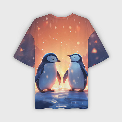 Мужская футболка оверсайз Романтичная пара пингвинов / 3D-принт – фото 2