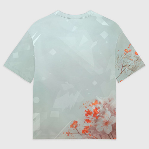 Мужская футболка оверсайз Белый лис в цветах / 3D-принт – фото 2