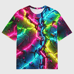 Футболка оверсайз мужская Трещина - неон, цвет: 3D-принт