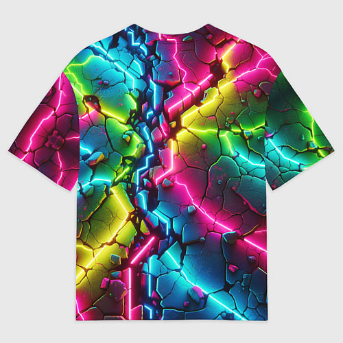 Мужская футболка оверсайз Трещина - неон / 3D-принт – фото 2