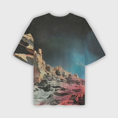 Мужская футболка оверсайз Ретро космический пейзаж / 3D-принт – фото 2