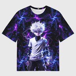 Футболка оверсайз мужская Киллуа Золдик и неоновые молнии, цвет: 3D-принт