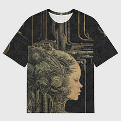 Мужская футболка оверсайз Киборг с женским лицом