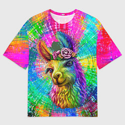 Мужская футболка оверсайз Цветная лама