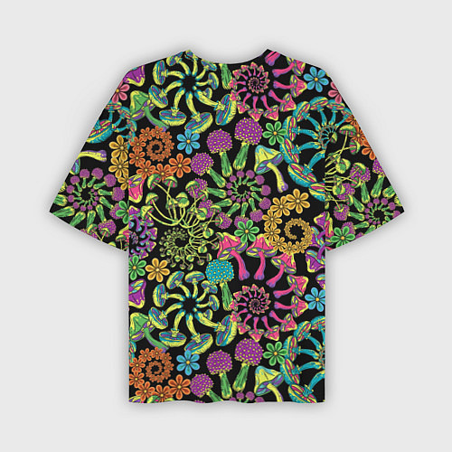 Мужская футболка оверсайз Магические красочные грибы с ромашками / 3D-принт – фото 2