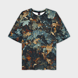 Мужская футболка оверсайз Реалистичный камуфляж из сухих листьев