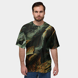 Футболка оверсайз мужская Реалистичный охотничий камуфляж из ткани и листьев, цвет: 3D-принт — фото 2