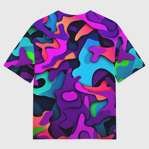 Мужская футболка оверсайз Яркий неоновый камуфляж / 3D-принт – фото 2