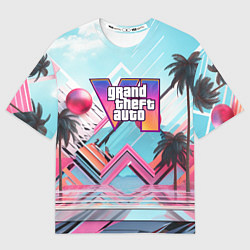 Футболка оверсайз мужская Gta 6 логотип в стиле vice city, цвет: 3D-принт