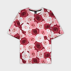 Мужская футболка оверсайз Красные и розовые розы