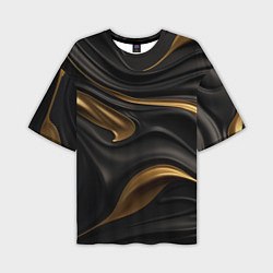 Мужская футболка оверсайз Золотистые волны на черной материи