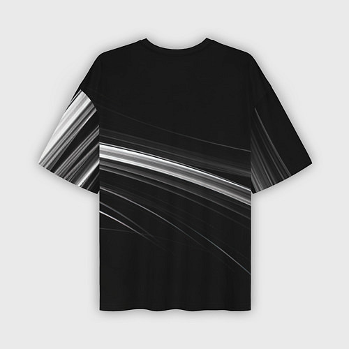 Мужская футболка оверсайз Белые полосы на черной абстракции / 3D-принт – фото 2