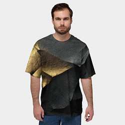 Футболка оверсайз мужская Черная текстура с золотистым напылением, цвет: 3D-принт — фото 2