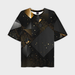 Мужская футболка оверсайз Золотые ромбы на черной абстракции
