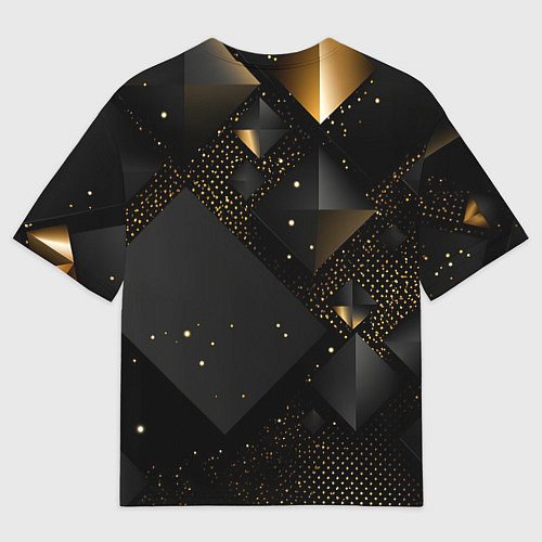 Мужская футболка оверсайз Золотые ромбы на черной абстракции / 3D-принт – фото 2