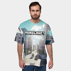 Футболка оверсайз мужская Minecraft дневной город, цвет: 3D-принт — фото 2