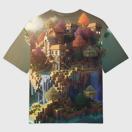 Мужская футболка оверсайз Minecraft logo горы и реки / 3D-принт – фото 2