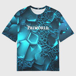 Мужская футболка оверсайз Palworld логотип на ярких синих неоновых плитах
