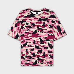 Мужская футболка оверсайз Камуфляжные розовые котики