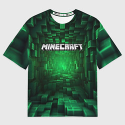 Футболка оверсайз мужская Minecraft logo зеленые плитки, цвет: 3D-принт