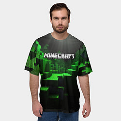 Футболка оверсайз мужская Minecraft logo зеленые яркие плитки, цвет: 3D-принт — фото 2