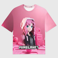 Футболка оверсайз мужская Minecraft девушка в розовом, цвет: 3D-принт