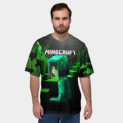 Футболка оверсайз мужская Minecraft девушка и зеленые ступени блоки тропинки, цвет: 3D-принт — фото 2