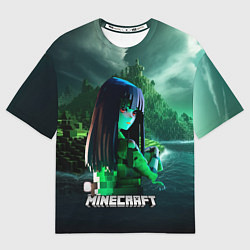 Футболка оверсайз мужская Minecraft девушка на острове, цвет: 3D-принт