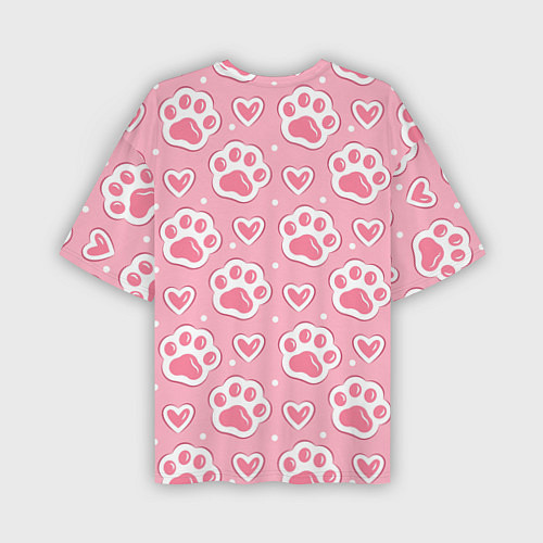 Мужская футболка оверсайз Кошачьи лапки и сердечки / 3D-принт – фото 2
