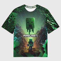 Футболка оверсайз мужская Minecraft зеленая летящая голова, цвет: 3D-принт