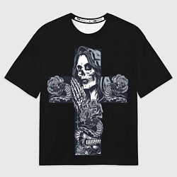 Мужская футболка оверсайз Santa muerte cross