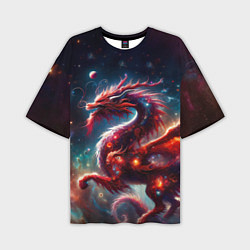 Мужская футболка оверсайз Красный космический дракон