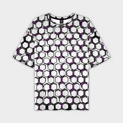 Мужская футболка оверсайз Киберпанк узор из шестиугольников розовый