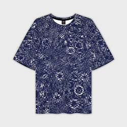 Мужская футболка оверсайз Тёмно-синий с белым абстрактный искажение