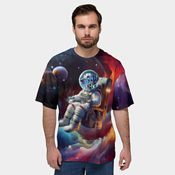 Футболка оверсайз мужская Космонавт далматинец в неоновой галактике, цвет: 3D-принт — фото 2