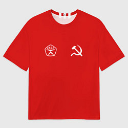 Футболка оверсайз мужская СССР гост три полоски на красном фоне, цвет: 3D-принт